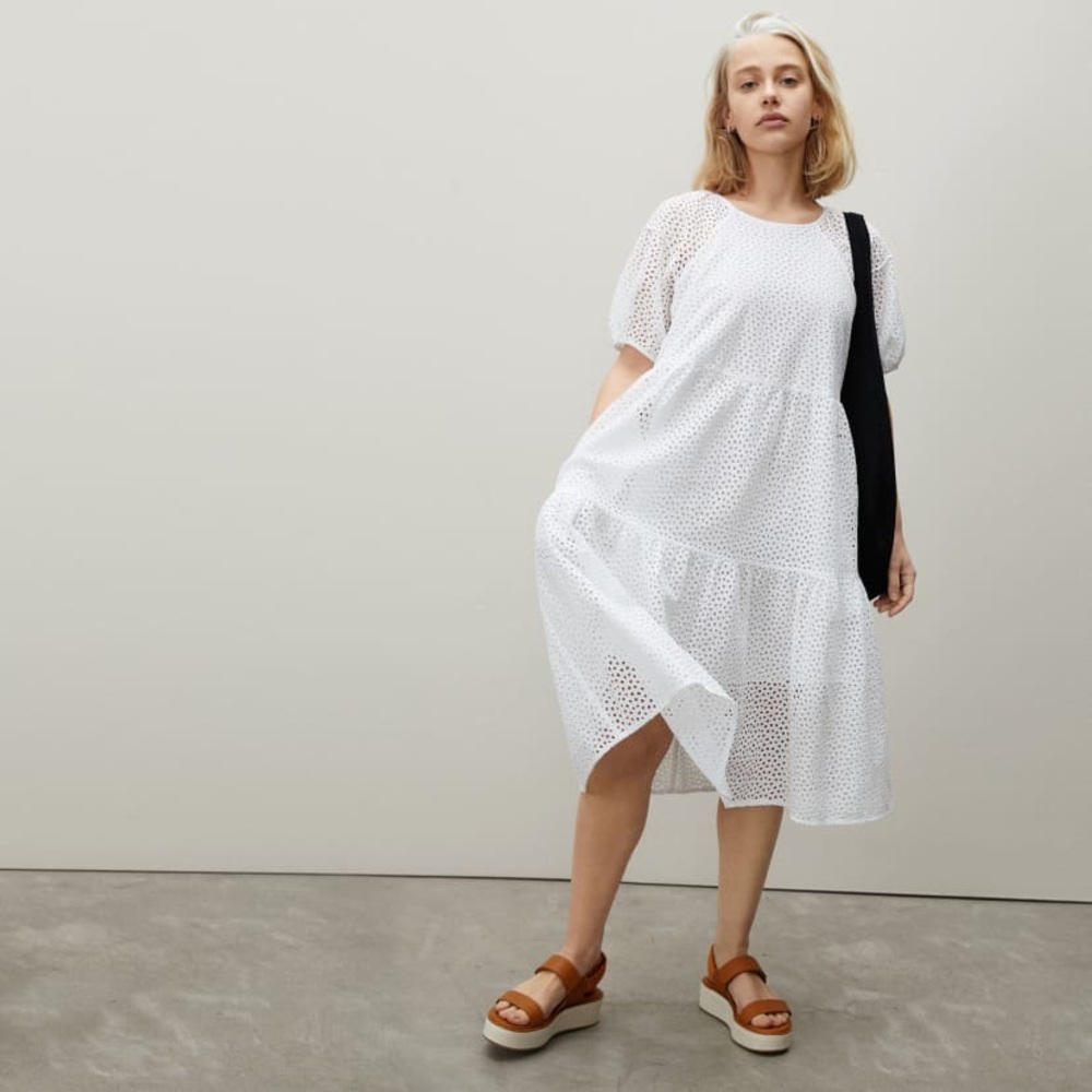 Everlane tiered eyelet dress white size L